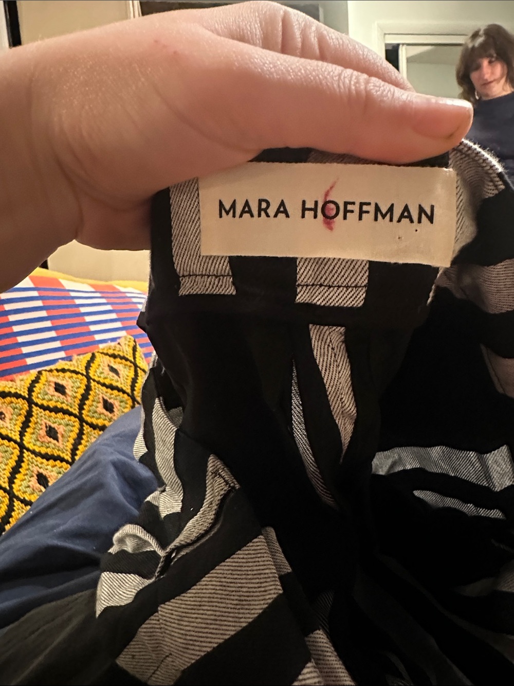 Mara Hoffman Black and White Vertical Stripe Wide-Leg trousers with pleats on - Picture 2 of 3